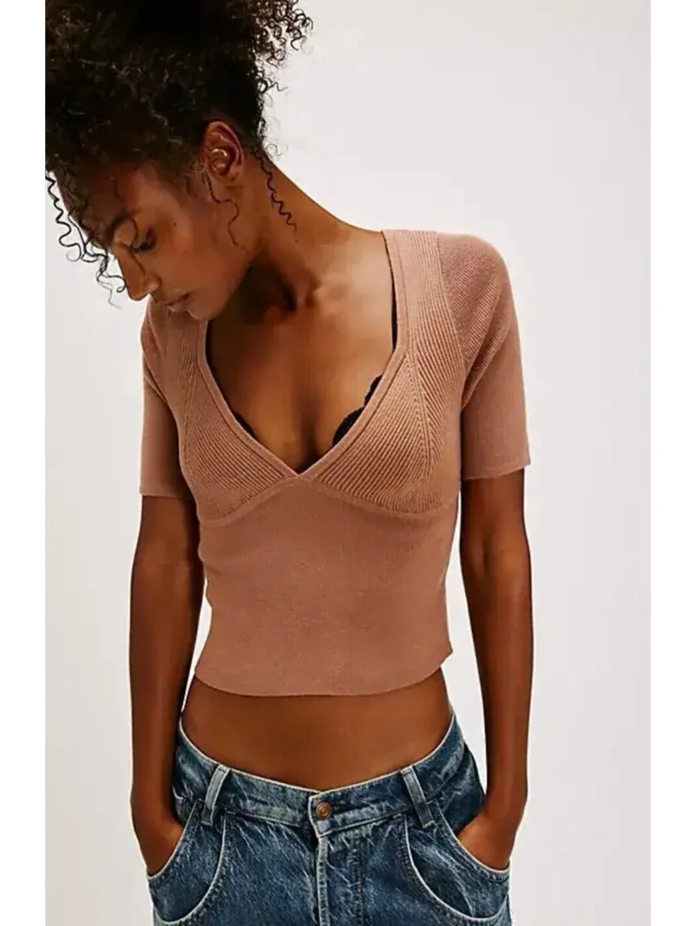Free People Intimately Teagan Swit Short Sleeve Top In Brown - Women's XS NWOT